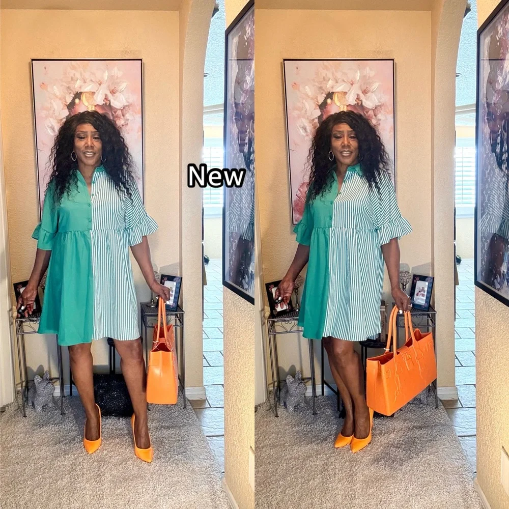 SHEIN Green and White Mini Dress - Picture 7 of 11